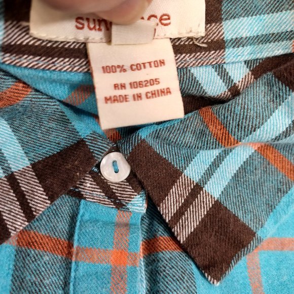 Sundance Hayden Creek Blue Plaid Flannel Peplum Top Plaid Size Large - Picture 5 of 15